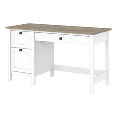 a white desk with two drawers underneath it