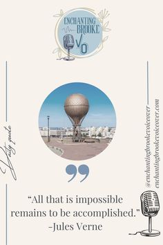 a poster with an image of a hot air balloon in the sky and a quote about it