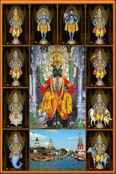 an image of lord ganesha with many avatars in the middle and bottom