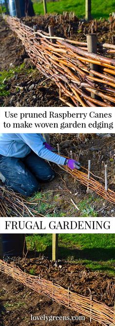 some kind of garden fence that is made out of branches and sticks with the words, use