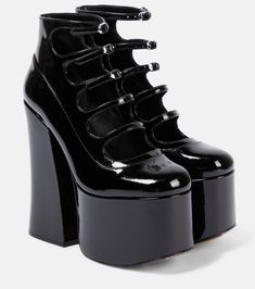 Kiki patent leather platform ankle boots in black - Marc Jacobs | Mytheresa Goth Shoes, Marc Jacobs Shoes, Gothic Shoes, Black Platform Boots, High Heel Boots Ankle, Swag Shoes, Platform High Heels, Platform Ankle Boots, Fashion High Heels