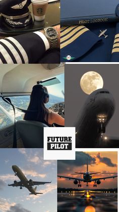 the collage shows different views of an airplane