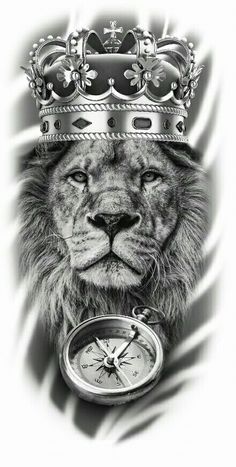 a lion with a crown on its head and a pocket watch in front of it