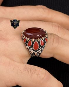 Red Carnelian Signet Ring For Anniversary, Red Gemstone Ring Men, Luxury Men's Carnelian Gemstone Ring, Luxury Handmade Ruby Men's Ring, Red Gem Stone Rings For Men, Turkish Men Rings, Turkish Ring, Turkish Rings, Mens Gemstone Rings