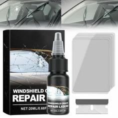 windshield repair kit with window tinting and wipes on the side of a car