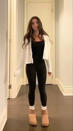 Outfit Inspo January, January School Outfits, Cute Outfits With Tights Leggings, What To Wear When You Go Shopping Outfit, No Chest Outfit, Period Safe Outfits, Black Romper With Cardigan, White Fitted Shirt Outfit, Cute Basic Winter Outfits