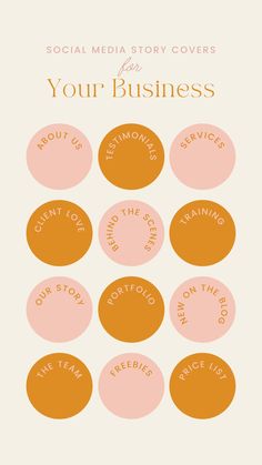 the social media story covers for your business, with orange and pink circles around them