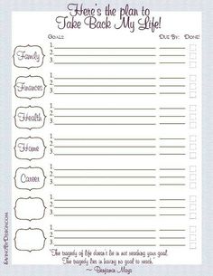 a printable to do list with the words here's the plan to take back my life