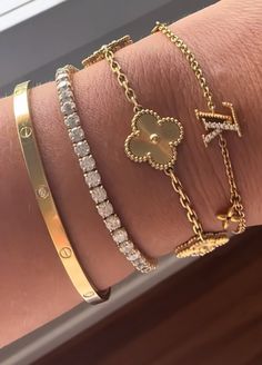 Gold Bracelets Stacked