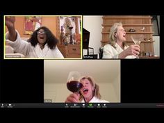 several pictures of women drinking wine and laughing