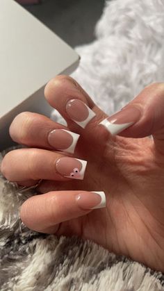 Short classy nails Chic nails Biab Nail Design French Tip, French Tip With Simple Design, French Tip With A Design, White French Tip Nails With Pink Hearts, Pink Cdg Nails, Nails Design Square Short, French Tip Nail Inspo Square, Biab Designs Ideas, Nail Inspo Acrylic French Tip