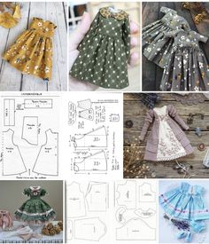 several pictures of different clothes and patterns for dolls