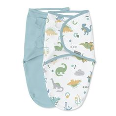 two baby bibs with dinosaurs on them, one is blue and the other is green