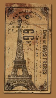 the eiffel tower is shown on an old paper