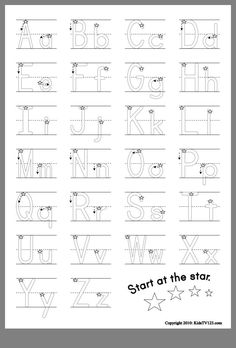 the alphabet worksheet for children to learn how to write and draw letters with numbers