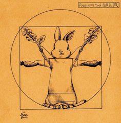 a drawing of a rabbit holding two arrows