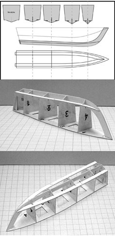 the plans for a boat are shown in three different views, including an upper and lower section