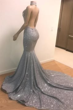 Blue Sequins Backless Long Mermaid Crystal Beaded Prom Dress - Prom Dresses Sequin Evening Gowns, Prom Girl Dresses, Senior Prom Dresses, Prom Dresses 2019, Floor Length Prom Dresses, Prom Dress Inspiration, Beaded Prom Dress, Cute Prom Dresses, Backless Prom Dresses