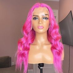 NHA Hot Pink Wavy Lace Front Wig Wig Care, Ombre Lace Front, Purple Wig, Green Wig, Blue Wig, Pink Wig, Red Wigs, Hair Color Pink, Pink Body