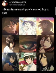 some anime characters are looking at each other with caption that reads, memeska archive miksa from eren's pov is something so pure