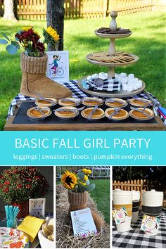 a table topped with pies and cupcakes