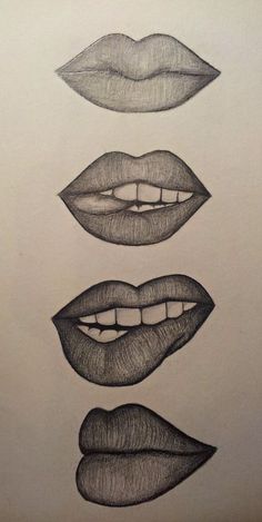 four different lips drawn in pencil on paper