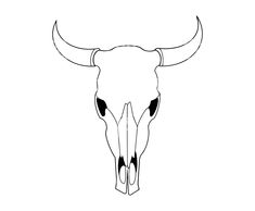 an animal's skull with long horns is shown in this black and white drawing