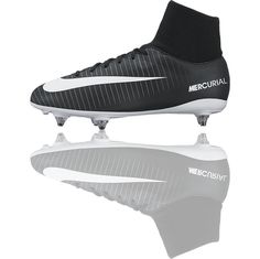 the nike mercurial soccer shoe is shown in black and white