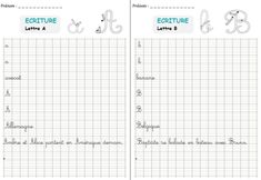 two sheets of graph paper with letters and numbers on the same sheet, one has an e