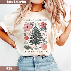 Are you looking for Floral Christian Christmas Shirt? We got you! ✅ ABOUT OUR Boho Floral Christmas Comfort Color T-shirt  ▸ 100% ring-spun US cotton for long-lasting comfort.  ▸  The garment is sewn around the finished edges with double stitching, making it long-lasting ▸  The garment is dyed after it's been constructed, giving it a soft color and texture ▸ Printed and shipped from the USA ✅ HOW TO ORDER your Floral Christian Faith Shirt 1. Check our photos for sizing and color options. 📏 2. C Christian Comfort, Bright Sweater, Christmas Christian, Praise Him, Floral Christmas, Religious Shirt, Faith Shirt, Christian Shirt, Christmas Floral