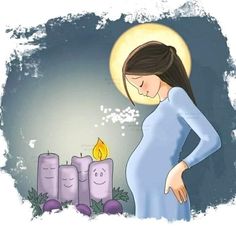 a pregnant woman standing in front of candles