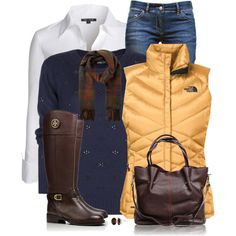 Outfit Ideas With Boots, Puffer Vest Outfit, Preppy Mode, Outfits Con Jeans, Yellow Vest, Join My Group, North Face Vest, Ways To Wear A Scarf, Acrylic Sweater