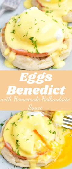 eggs benedict with ham and holland hollandaise sauce on an english muffin bun