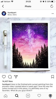 an instagram page with the image of trees and stars in the sky on it