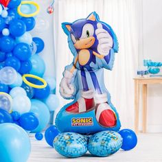 sonic the hedgehog balloon sitting in front of balloons