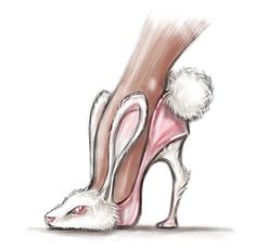 a drawing of a woman's feet with pink shoes and bunny ears on them