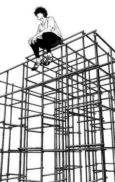 a man riding a skateboard down the side of a metal structure that is under construction