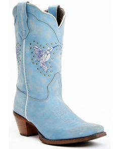 Laredo Women's Joy 11" Hummingbird Embroidered Western Boot - Square Toe Hummingbird Embroidery, Blue Leather Boots, Barn Boots, Womens Cowgirl Boots, Boot Barn, Boots Square Toe, Heel Caps, Western Boot, Studded Leather