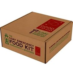 an emergency food kit in a cardboard box