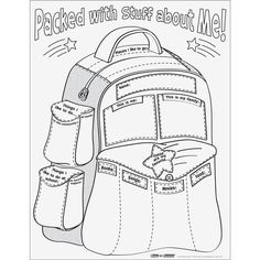 a back to school coloring page with an image of a backpack and some items on it