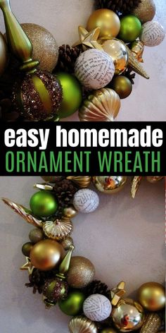 an easy homemade ornament wreath made out of ornaments