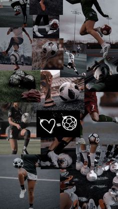 a collage of soccer players and their equipment