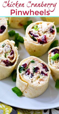 chicken cranberry pinwheels on a white plate