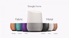 the google home is shown with different colors and features on each speaker, along with their respective color options