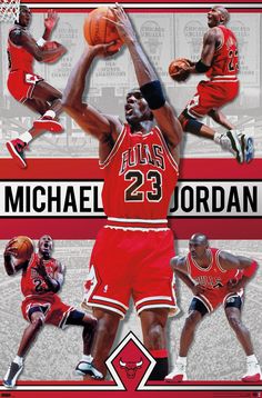 michael jordan basketball card with the number 23 on his jersey and two other players behind him