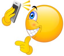 a yellow smiley face holding a cell phone