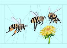 three bees and a flower are depicted in this graphic art work, which depicts the process of colliding with each other