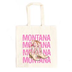 Looking for a cute tote bag to carry all your essentials this summer? This cute Name bag will be perfect to add to your collection. Perfect for a day at the beach or every day life! Montana Cowgirl, Cute Name, Target Clothes, Cute Names, Mini Bows, Sewing Party, Cute Tote Bags, Canvas Tote Bag, Cowgirl Boots