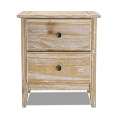 a wooden nightstand with two drawers on one side and an open drawer on the other