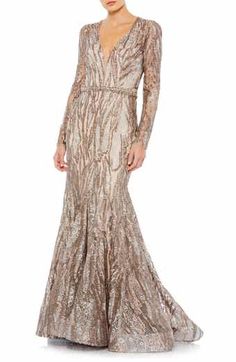 Mac Duggal Sequin Cutout Gown | Nordstrom Mac Duggal Gold Dress, Mother Of The Groom Gowns, Exquisite Gowns, Look Formal, Mac Duggal Dresses, Long Sleeve Gown